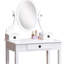 Ensemble de coiffeuse et tabouret en bois blanc avec 3 tiroirs de rangement et bureau en miroir-1948979968