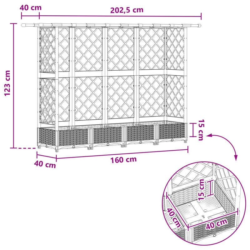 Raised Garden Bed, 123cm H x 202.5cm W x 40cm D, Grey