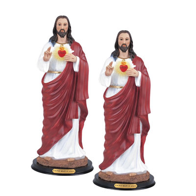 "2-PC Set" ICE ARMOR 9"H Sacred Heart of Jesus Statue Holy Figurine  Figurine Statue Ornament Home/Room Decor and Perfect Gift Ideas for House Warming, Holidays and Birthdays Great Collectible Addition