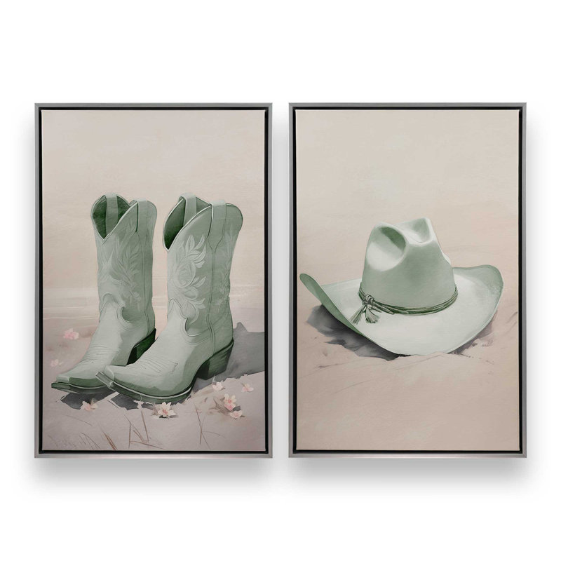 «Cowboy Essentials» en vert, ensemble de 2, Cadre flottant en chrome poli, H 31 po x l 42 po