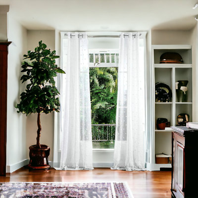 84" White Round Puff Window Curtain Panels