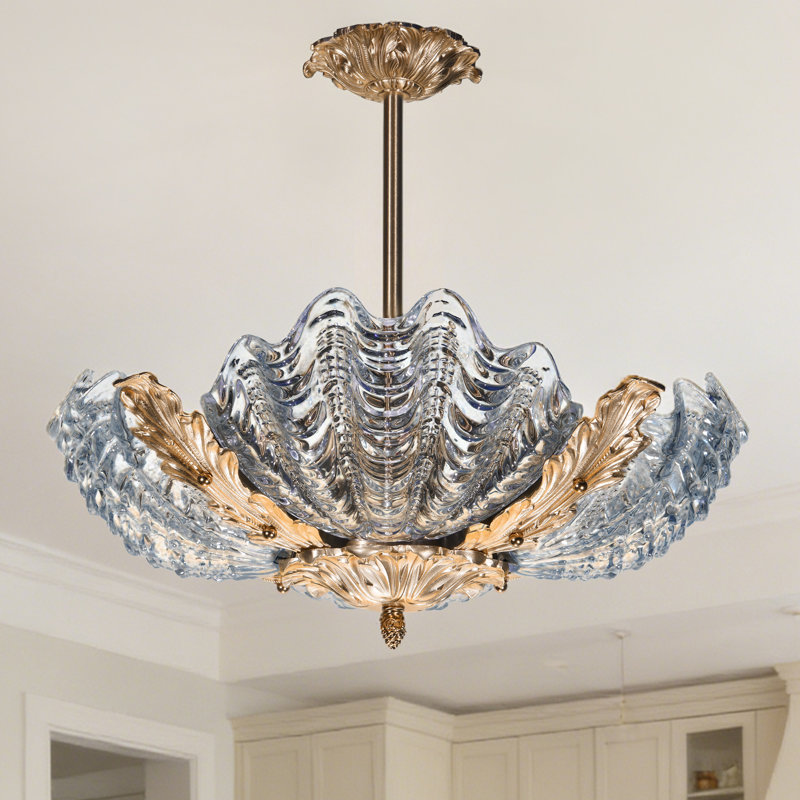 Lustre semi-encastré en verre texturé à 4 lumières avec 3 ampoules DEL
