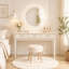 Coiffeuse blanc crème à 3 tiroirs, table de maquillage moderne ou bureau, table de toilette multifonctionnelle pour chambre à coucher, miroir non inclus