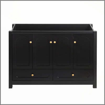 Meuble-lavabo noir 48 po avec lavabo en résine, armoire de rangement abondante - 4 portes à fermeture douce et 2 tiroirs