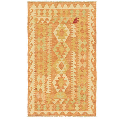 Tapis de zone en laine beige/orange 2 pi 5 po x 4 pi 2 po one-of-kind-noué la main Elland
