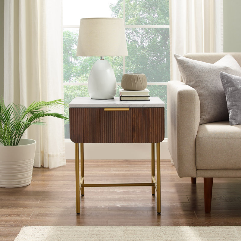 Boulemane End Table, Dark Walnut/Gold