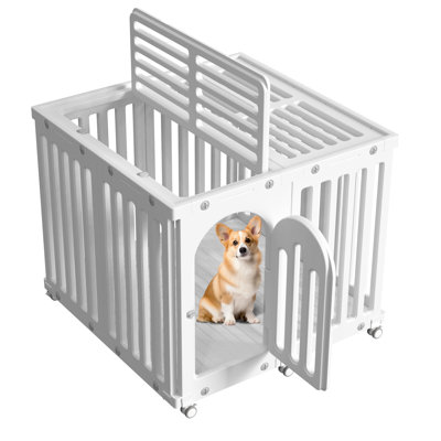 Dog Playpen With Door & Cover Top, Fence Panel Puppy Playpen, Room Dog Crate, Pet Playpen For Small & Medium Dogs, Puppy Play Pen For Indoors & Outdoor (35" L X 35" W X 30" H)
