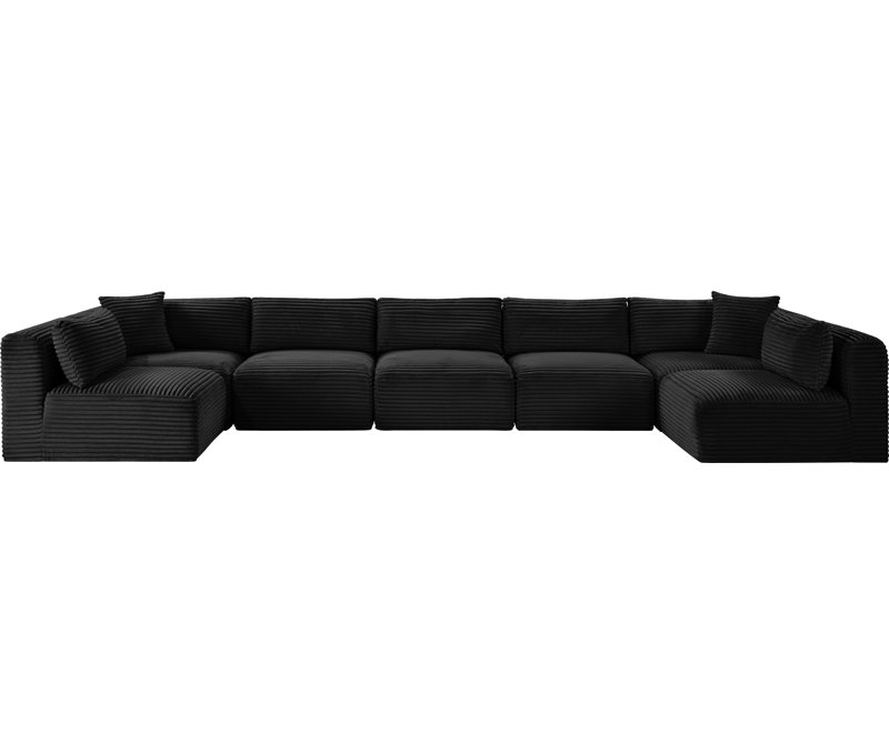 Canapé modulaire Carmean, Tissu velours côtelé texturé noir, 5 Armless, 2 Corner