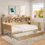 Lit de jour multifonctionnel en bois avec tablettes de rangement, bureau d'étude et lit gigogne-688473342-688473341