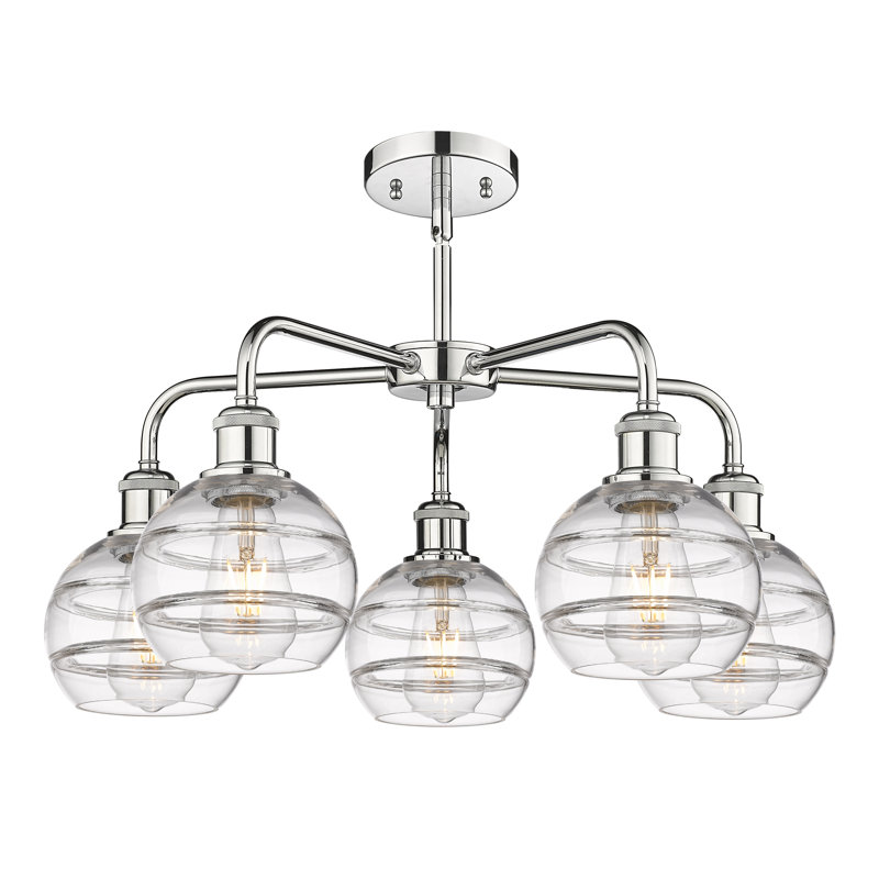 Lustre rond / ovale à abat-jour 5 lumières, H 13,38 po x l 23,88 po x P 23,88 po, Transparent, Chrome poli