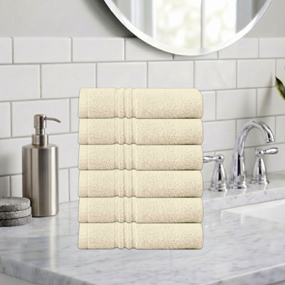 Ensemble de serviettes de bain 100% coton 100% coton zéro torsion Robbs Home Weavers Robbin, 13 po x 13 po (6) (6 serviettes de toilette), ivoire