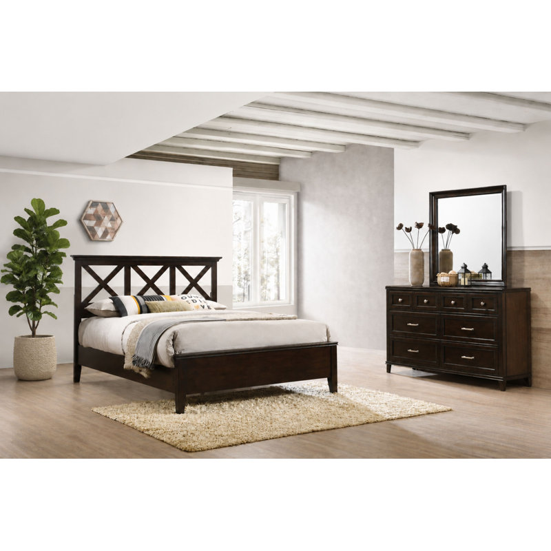 Ensemble de chambre à coucher 3 pièces Deguzman - Espresso, Brun, Ensemble de 3 pièces : lit, commode, miroir, Grand lit