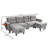 Chenille Upholstered Modular Sectional Sofa With Side Table, USB Ports & Ottomans – Tufted Back-2010556856
