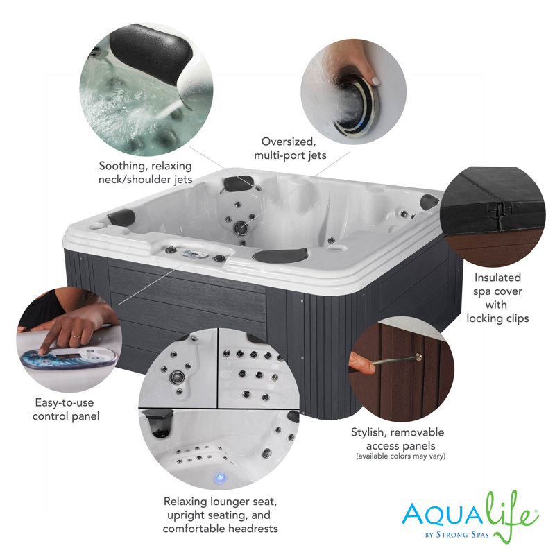 Annapolis™ 6-Person 50-Jet Lounger Hot Tub Spa with 2 Pumps, LED Lighting, Stainless Steel Heater and Ozonator, Insulated Cover Included