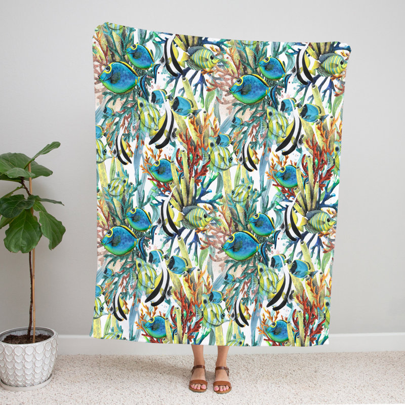 Throw Blanket, 68" W x 80" L, Animal Print/Abstract, Blue/Green