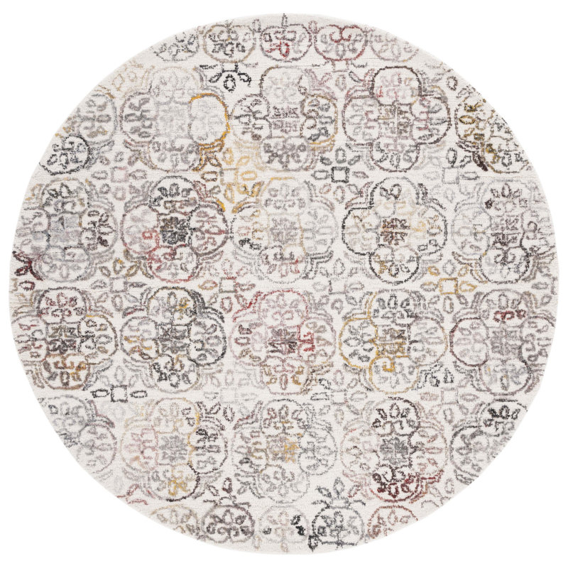 Alhowra Hand Tufted Polpropylene/Wool Geometric Rug in Red/Ivory, Round 6'