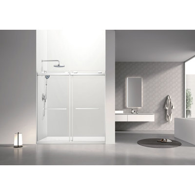 Porte de douche coulissante sans cadre Transoli Olenna, l 60 po x H 62 po, verre trempé transparent de 5/16 po