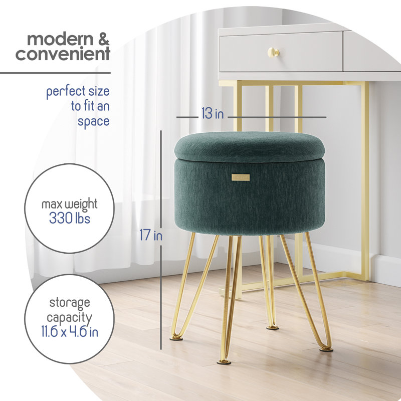 Table d'appoint moderne avec rangement, Velours vert, Doré