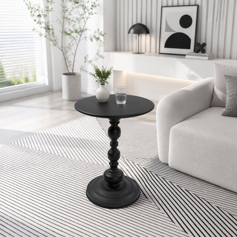 Ensemble de 2 tables d'appoint rondes en métal vintage, Black-1