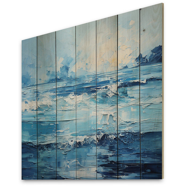 Blue Infinity of the Ocean IV - Impression nautique et de plage sur bois de pin naturel, H 15 po x l 15 po x P 0,78 po