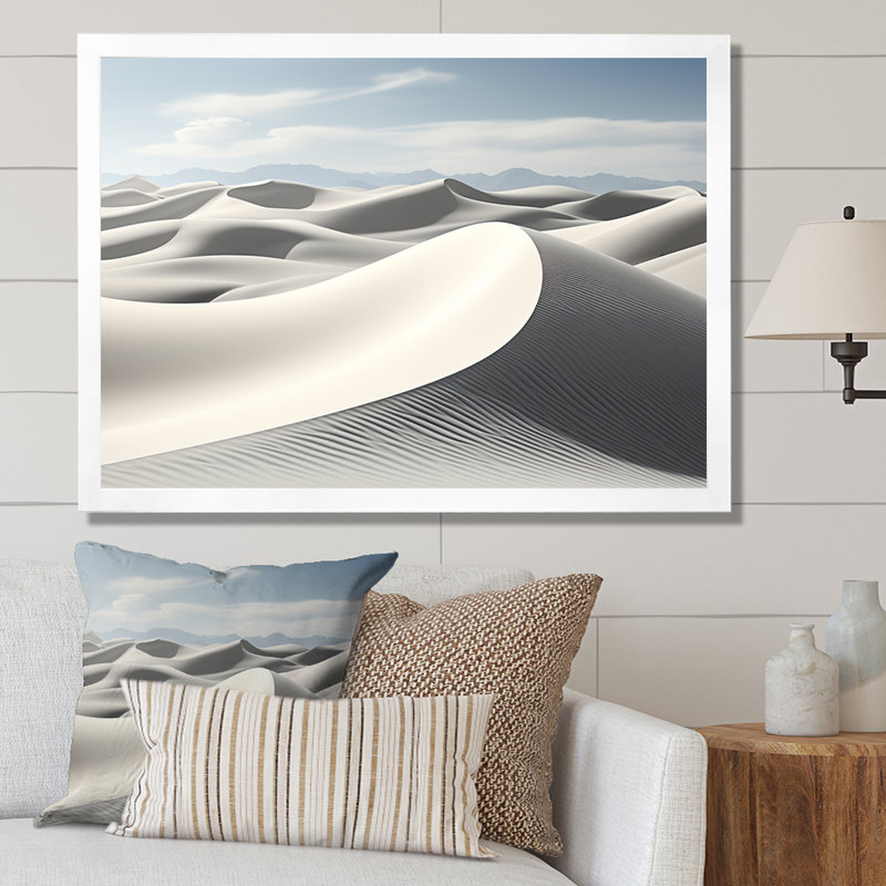 Désert du désert «Minimalisme Étreinte II» - Décoration murale paysage, Cadre simple blanc, H 34 po x l 44 po x P 1,5 po