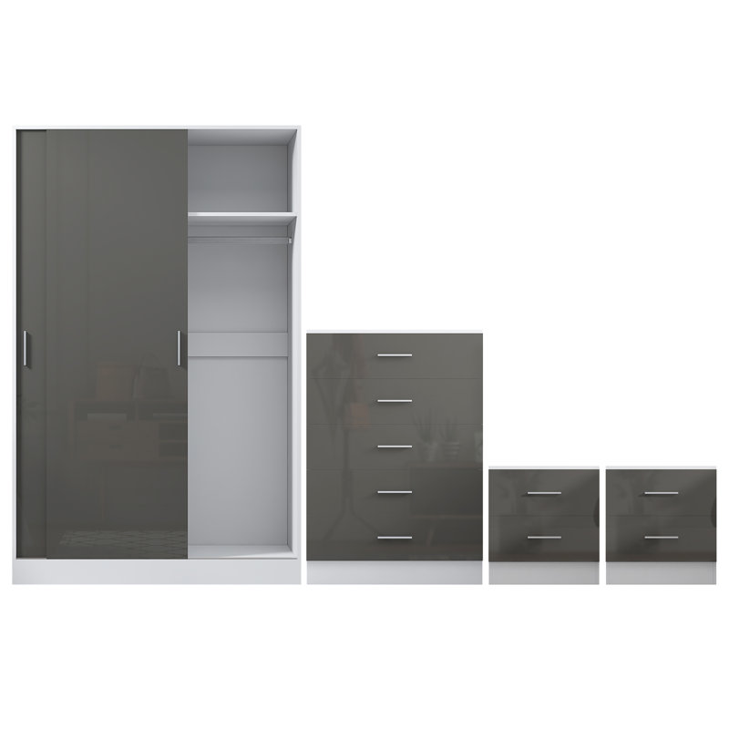 Eva Piece Bedroom Set, Grey Gloss / Matt White