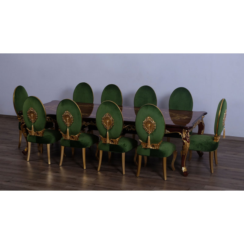 Marjarie 8 - Person Extendable Four Leg Dining Set, Emerald Green