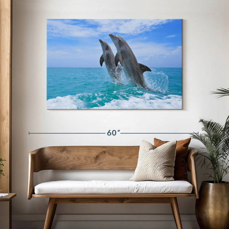 Dolphins Playing At Sea, 32" H x 48" W