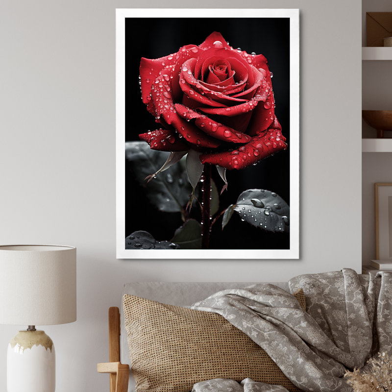 Collyn - rouge, noir, rose, élégance IV - imprimé, H 44 po x l 34 po x P 1,5 po, Cadre photo blanc