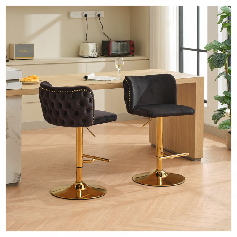 Tabourets de bar rembourrés en velours Classic, Noir, noir, noir, noir