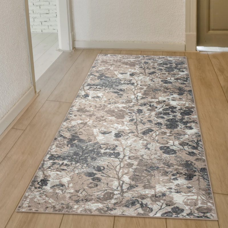 Mamane 1242 Transitional Floral Gray Area Rug, Runner 2'2" x 7'7" 