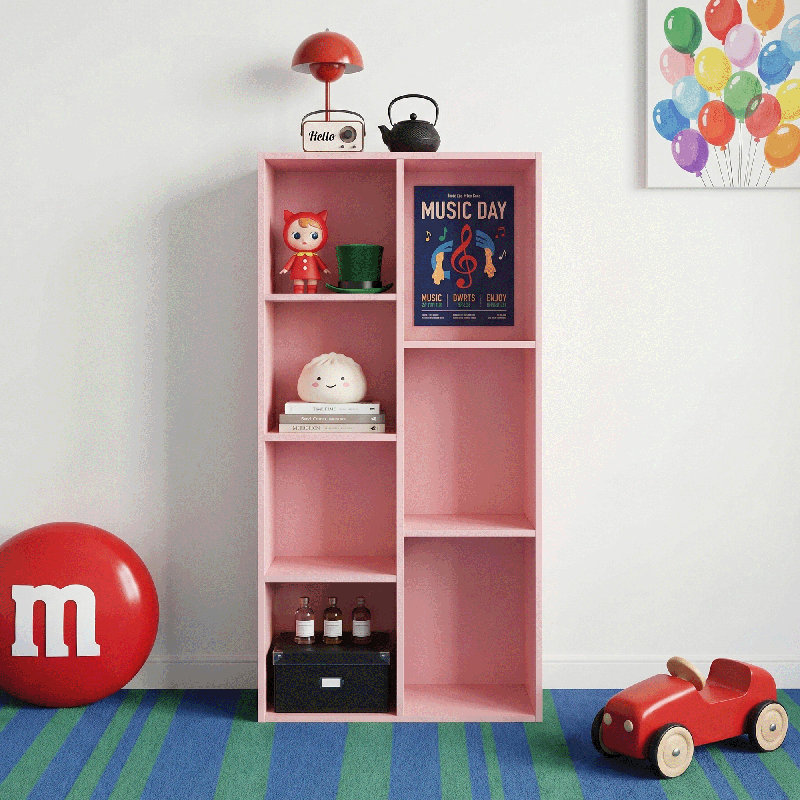 Bomeda 7-Cube Reversible Open Shelf Bookcase, Storage Organizer, Pink, Pink