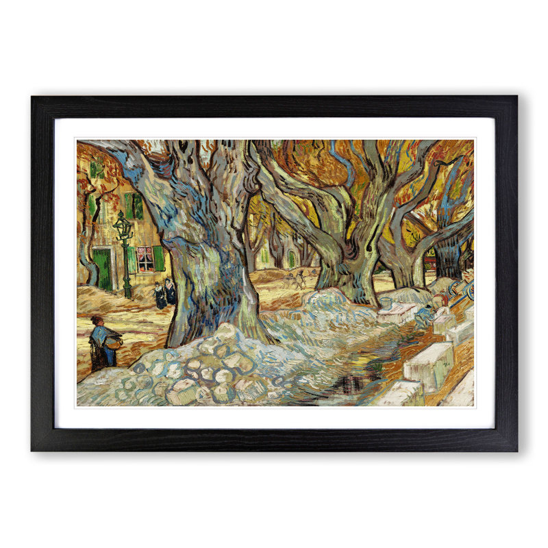 The Large Plane Trees by Vincent Van Gogh - Picture Frame Painting, 27cm H x 36cm W x 2cm D, Black