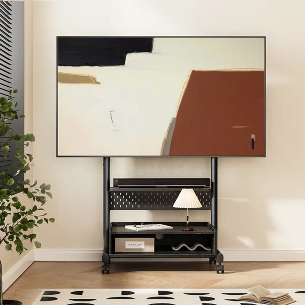 Charrisse Sturdy Rolling TV Stand for 40-85 Inch, Mobile TV mount with One Wooden Large Storage Wade Logan® 