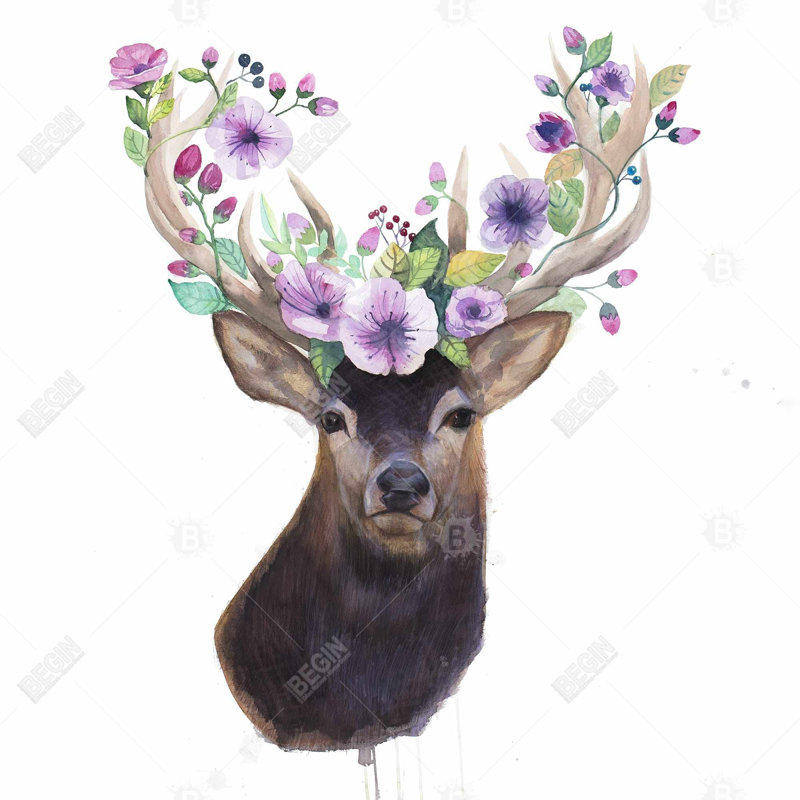 «Roe Deer Head With Flowers» sur