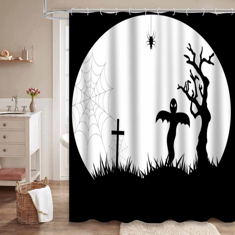 Rideau de douche noir avec 12 crochets Halloween Night Art, L 72 po x l 84 po