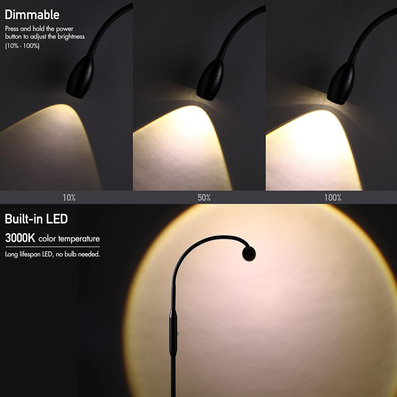 Orren Ellis Ray – Adjustable LED Beam Floor Lamp, Dimmable and Zoomable Spotlight, Flexible Gooseneck, Reading/Crafting Standing Lamp, Work Table Light
