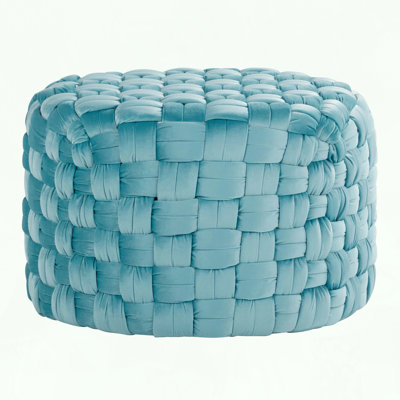 Round Braided Ottoman with Ice Blue Velvet