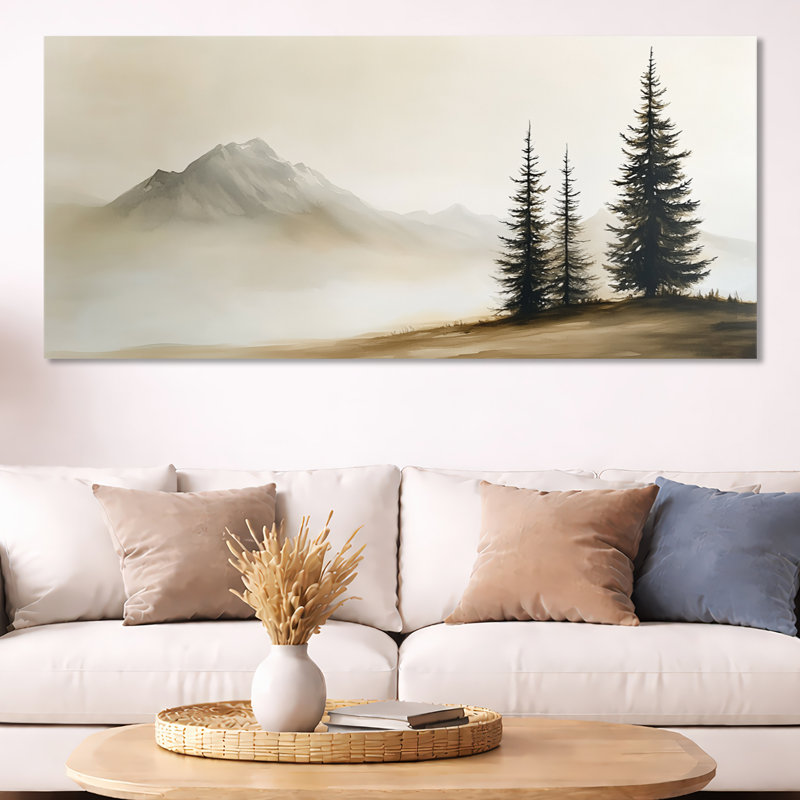 «Beige Brown Nordic Mountains in Misty Morning», art mural encadré sur une montagne beige, impressions sur toile Moody