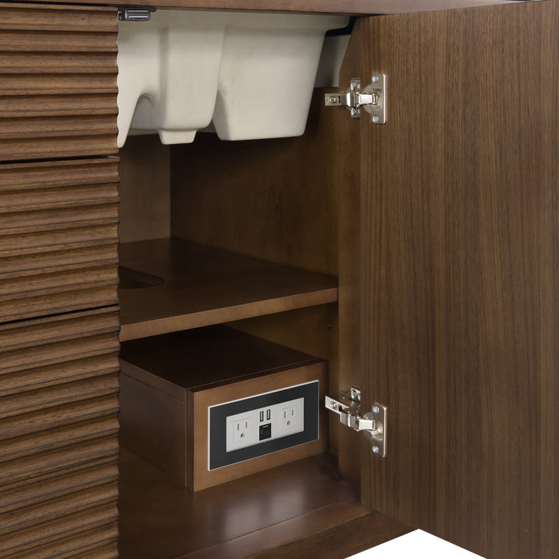 Myrrin 48'' W Single Vanity, White Zeus, Mid-Century Walnut, Single-Hole
