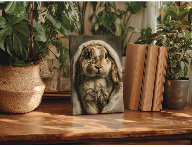 Toile victorienne avec un lapin, H 24 po x l 16 po