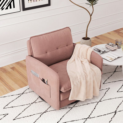 Fauteuil d'appoint pivotant à 360 ° avec pochette latérale incurvée et accoudoir incurvé, méridienne rembourrée et moelleuse pour le salon et la chambre à coucher