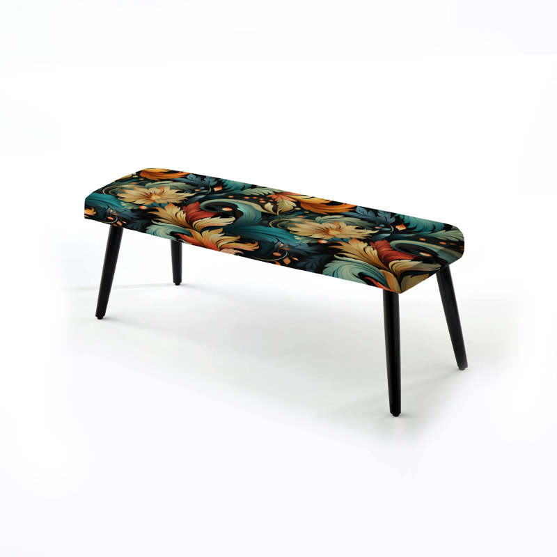 Mélange damassé beige et vert - Banc rembourré damassé noir