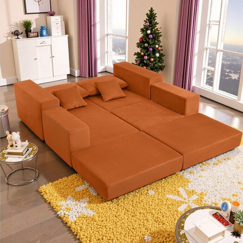 Canapé modulaire en L modulaire avec repose-pieds 86 L x 60 l siège profond pour salon, Orange