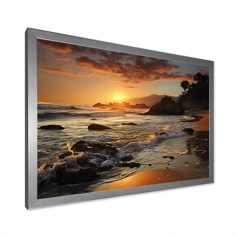 Photo de plage coucher de soleil Serenade VI - impression, Cadre simple argenté, H 24 po x l 32 po x P 1 po