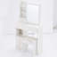 Tabouret de table de meuble-lavabo 29,2 po avec petit tiroir à gauche, très grand miroir coulissant à droite, rangement multi-couches à grande capacité, commode pratique