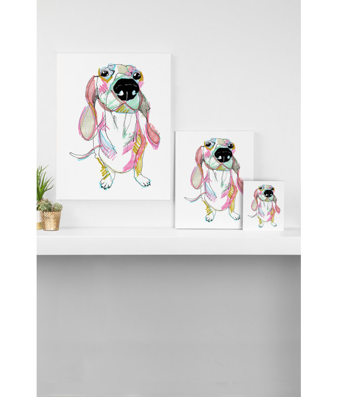 « saucisson dog », reproduction d’art sur toile tendue, H 10 po x l 8 po x P 1,5 po