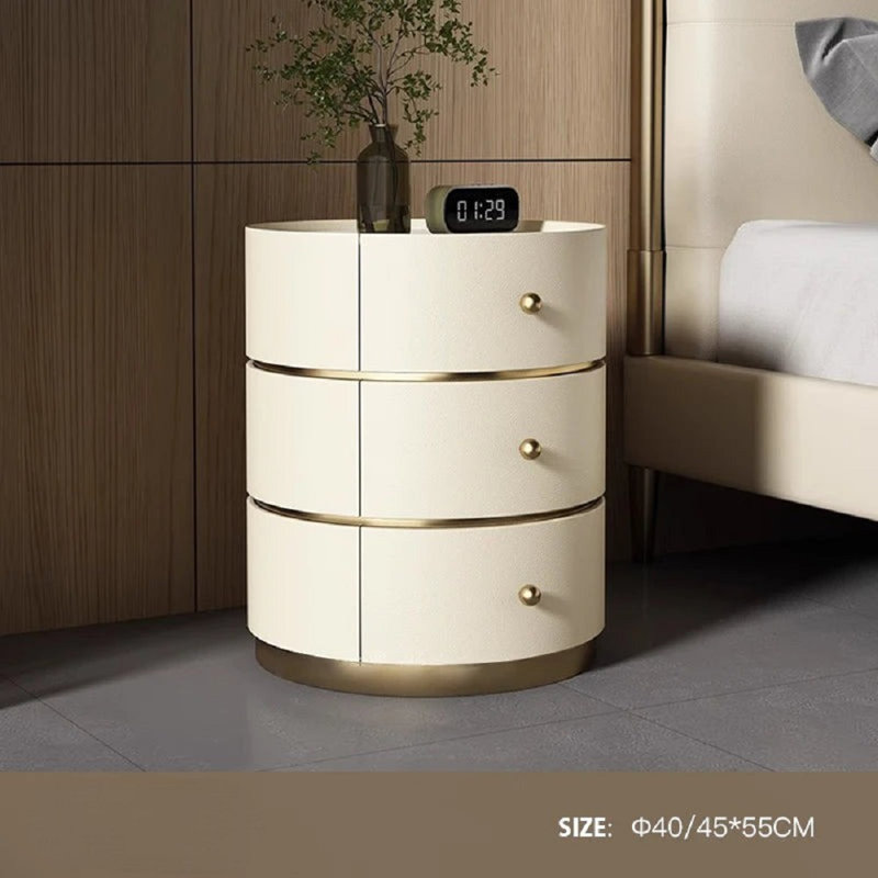 Ashwyn Round Design Nightstands Minimalist Luxury Multifunctional Organizers, Beige