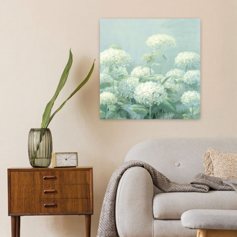 Hortensia de jardin contemporain blanc avec art crème bleu, H 24 po x l 24 po