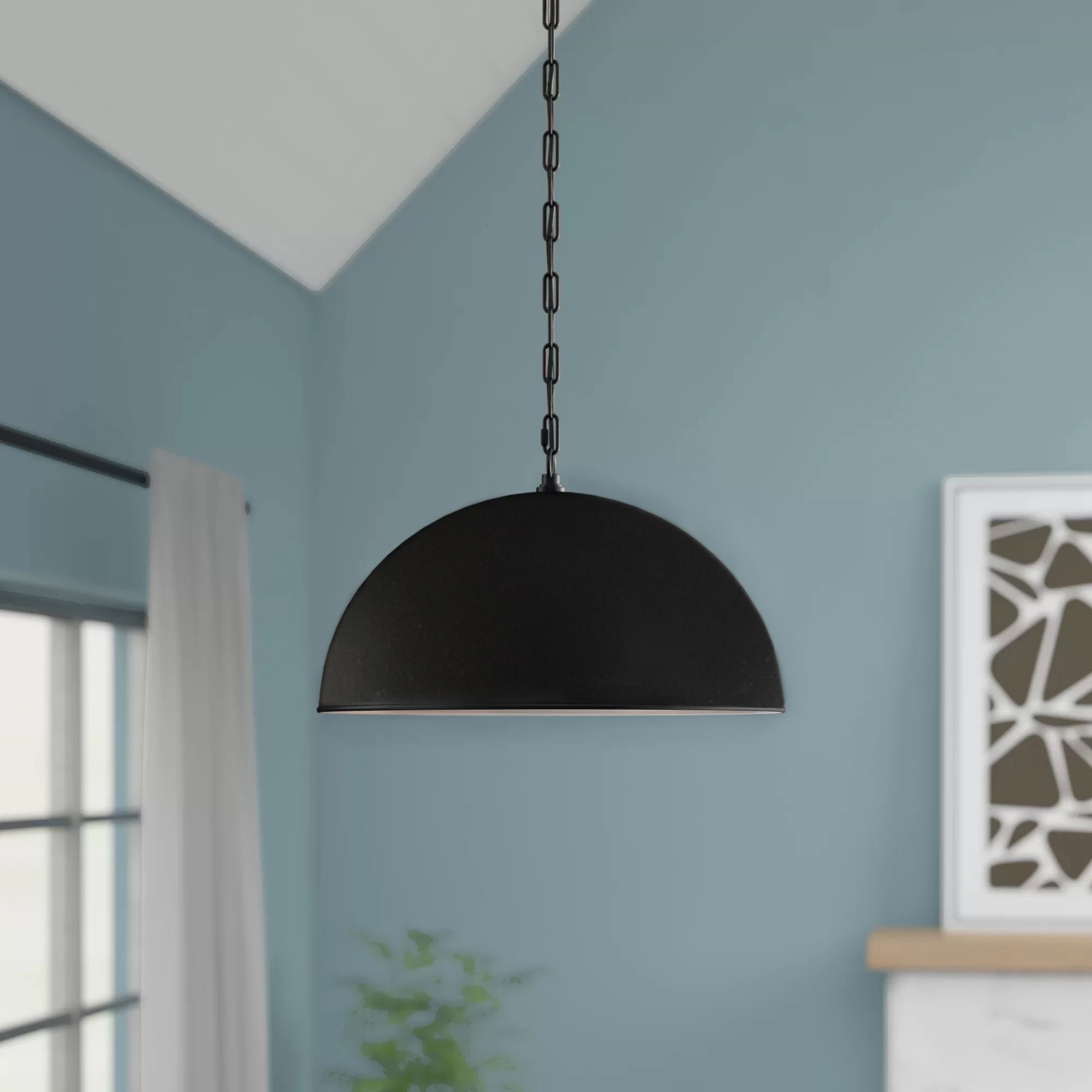 Najuma Single Light Metal Iron Dimmable Pendant, Vintage Black, 10" H x 15" W x 15" D